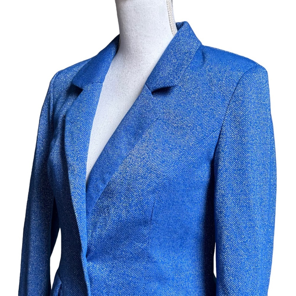 Vero Moda Two Button Glitter Shimmering Blazer Women’s SZ Small in Blue - Picture 2 of 10